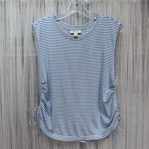 ON 34th Blue White Striped Sleeveless Ruched Side Tank Top Size Large